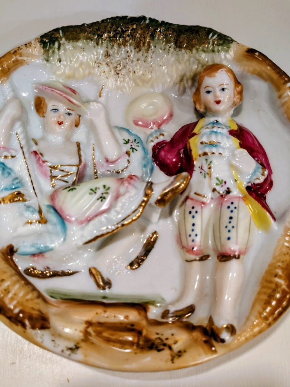 Vintage BETSON Regency Wall Plaque Bisque Courting Couple on a Swing Japan EUC